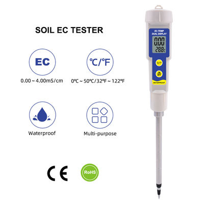 Boden-EC- und Temperaturprüfer - 2-in-1-wasserdichtes Meter mit 0,00 - 4,00 mS/cm-Bereich für Garten-, Hydroponik- und Innenpflanzen