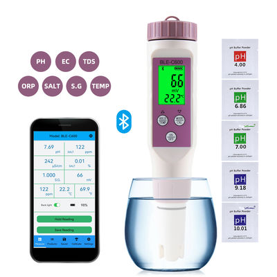 Smart 7-in-1-Bluetooth-Wasserqualitätsprüfer - pH/EC/TDS/ORP/Salz/S.G/Temp Meter für Zuhause, Labor und Aquakultur
