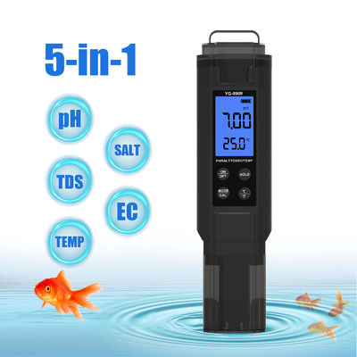 5 - in - 1 Wasserqualitätsprüfer - pH/Salz/TDS/EG/Tempometer für Aquarien, Pools und Zuhause