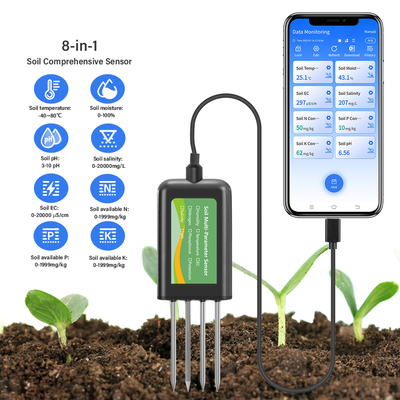 8-in-1 Bodensensor für Android NPK PH Feuchtigkeit EC Salzgehalt Messgerät