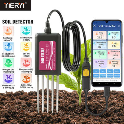 YIERYI 8-in-1-USB-Bodenprüfer mit Echtzeit-Überwachung des pH-Wassernichts NPK EC Temperatur-Fertilitätssensor für Android HarmonyOS