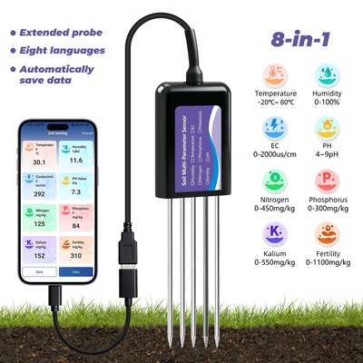 Verbesserter USB-C-Bodenprüfer mit EC-Temperatur-Feuchtigkeits-PH-Fruchtbarkeits- und N-P-K-Datenspeicherfunktion